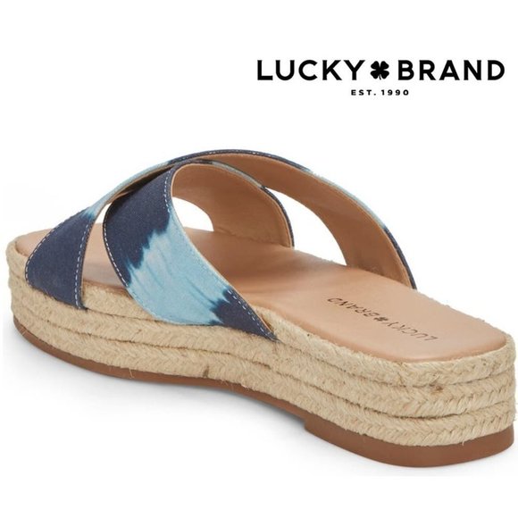 New Lucky Brand Gayte Slide Sandal, Size 6.5 7, 8, 9, 9.5 in Dark Denim Textile - Picture 3 of 11